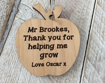 Teacher Personalised Keyring, Teaching assistant, End of term gift, Thank you for helping me grow, Leaving gift, wood keyring, engraved