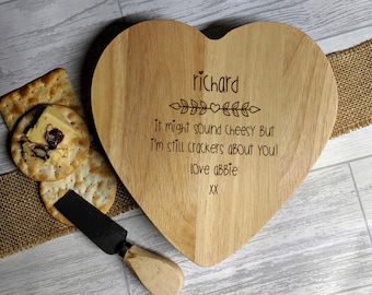 Personalised Heart Shaped Cheese Tool Set - Valentine, 5th Wedding Gift, Anniversary, Cheese Board, Cheese Knives, Funny Cheese Pun Couples