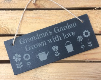 Hanging Slate Sign  - 'Name's' Garden - Grown with love - Mother's Day Gift - Gardeners Gift - Personalised Garden Sign - Mother’s Day Gift