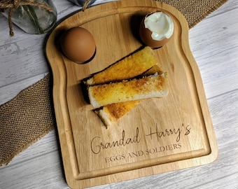 Personalised Egg & Soldiers Toast Board - Dippy Egg Board - Breakfast Board - Engraved Egg Board, Egg Cups, Birthday Gift, Father's Day Gift