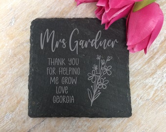 Personalised Teacher Gift - Slate Keepsake - Thank you for helping me grow - End of Year Present Idea