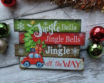 Red Car Christmas Sign - Christmas Decoration - Jingle Bells Sign - Christmas Homeware - Home Gift - Christmas Decor