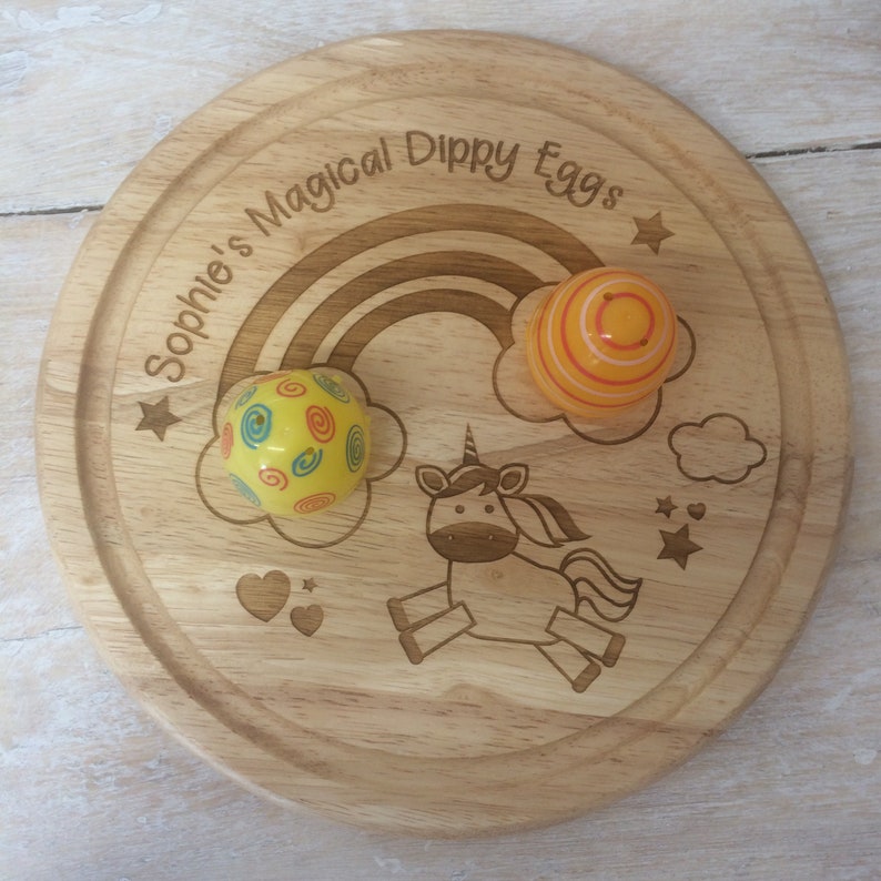 Personalised Egg & Soldiers Board Unicorn Dippy Egg Board Breakfast Board Engraved Egg Board Personalised Egg Cup Christmas Gift image 3