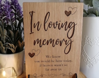 Wedding Sign, A5 Oak Wedding Sign, Loving Memory, Wedding Heaven Sign, Wedding Memorial Sign, Wedding Reserved Seat, Rustic Wedding