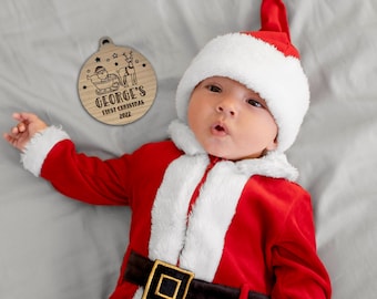 First Christmas Milestone - Baby's 1st Christmas - Xmas Bauble - Wooden Milestone Disc - 1st Christmas Personalised - Engraved - Photo prop