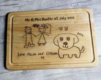 Child Artwork Engraved Chopping Board - Personalised Gift - Children's drawing - Engraved drawing - Grandparents Gift - Mother’s Day Gift