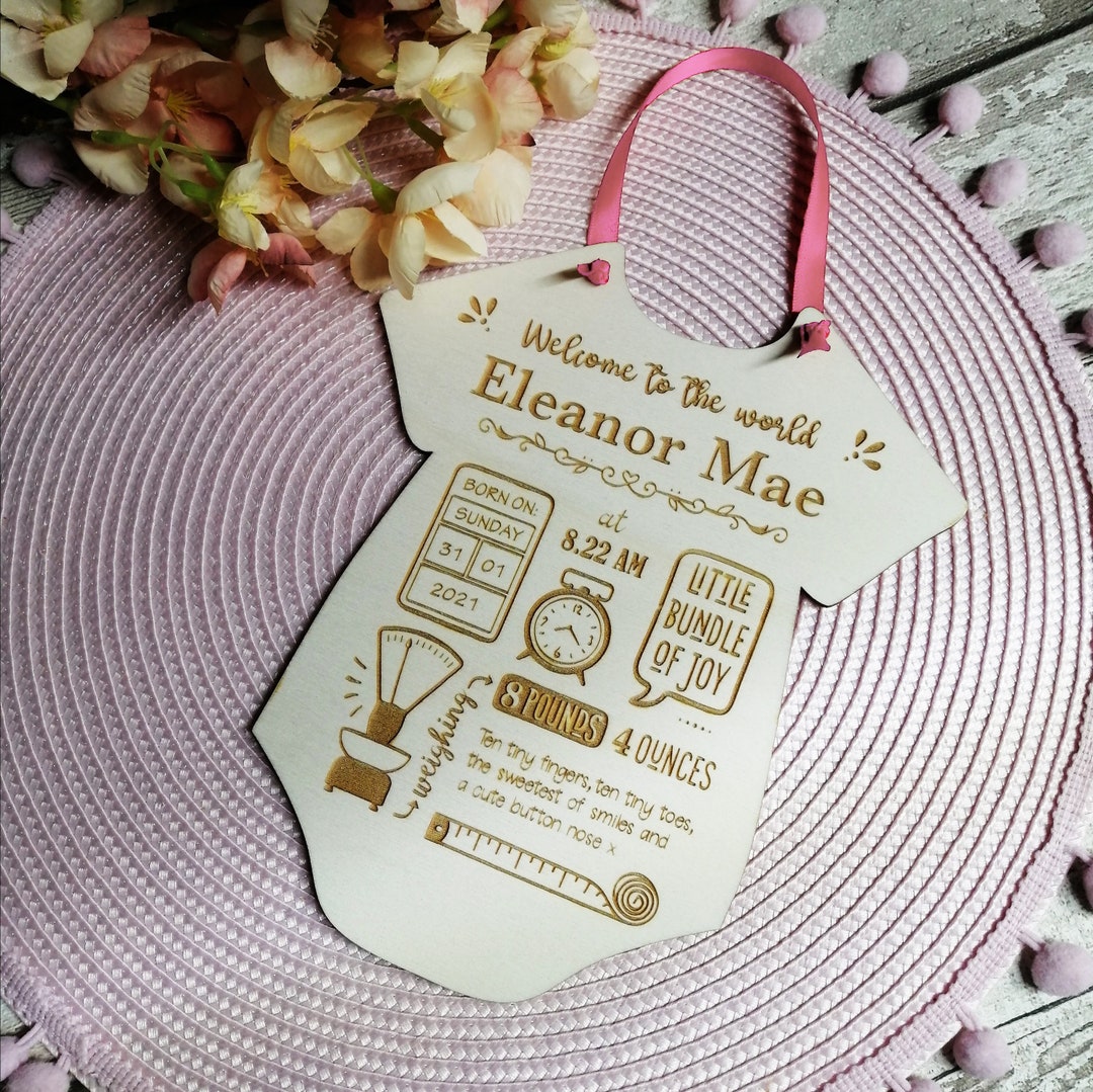 New Baby Birth Plaque - Personalised Nursery Decor - Rustic Nursery ...