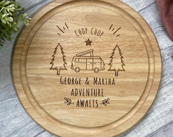 Personalised Chopping Board - Camper Van - Caravan - Mobile Home - Kitchen Gift - Adventure Awaits