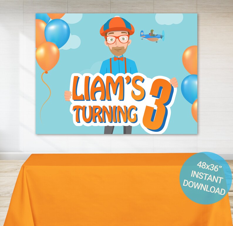 Blippi birthday backdrop Blippi Birthday Sign Happy | Etsy