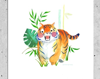 Impression aquarelle tigre de la jungle