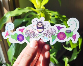 Sticker Abeille et gloires du matin irisé