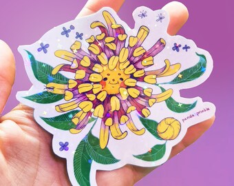 Autocollant en vinyle holographique scintillant bébé chrysanthème