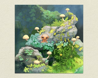 Lutin mousse dans les champignons