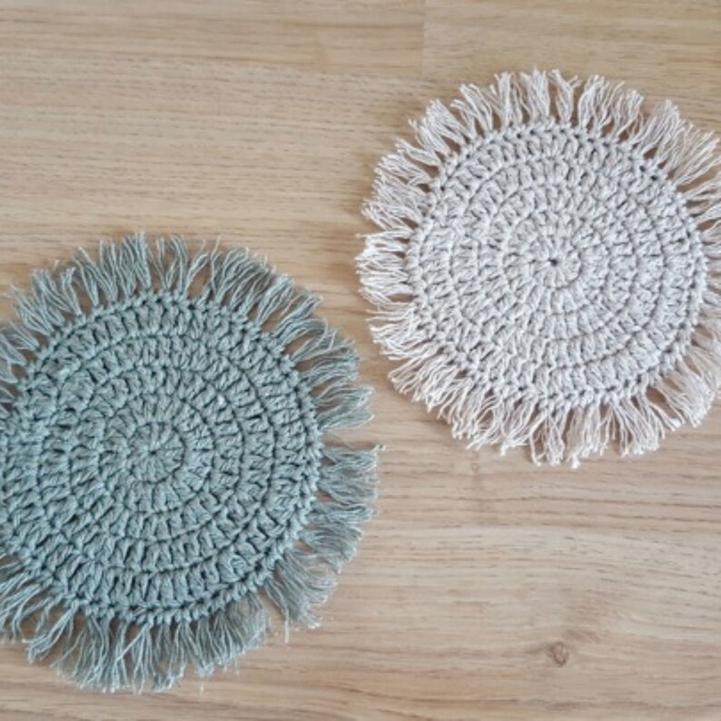 Fringed Crochet Placemat and Coasters Set Crochet Pattern Etsy