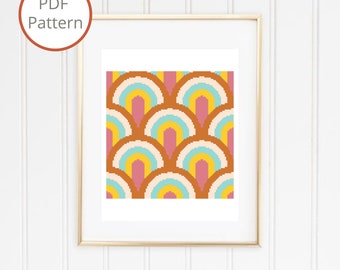 Retro Geometric Cross Stitch Pattern: Colorful Wall Art (Instant Download)