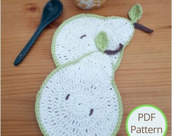 Pear Slice Crochet Coasters pattern, Pear Mug Rugs, Fruit Coasters, Farmhouse Coasters, Sliced Pear Coasters, PDF Pattern Instant Download