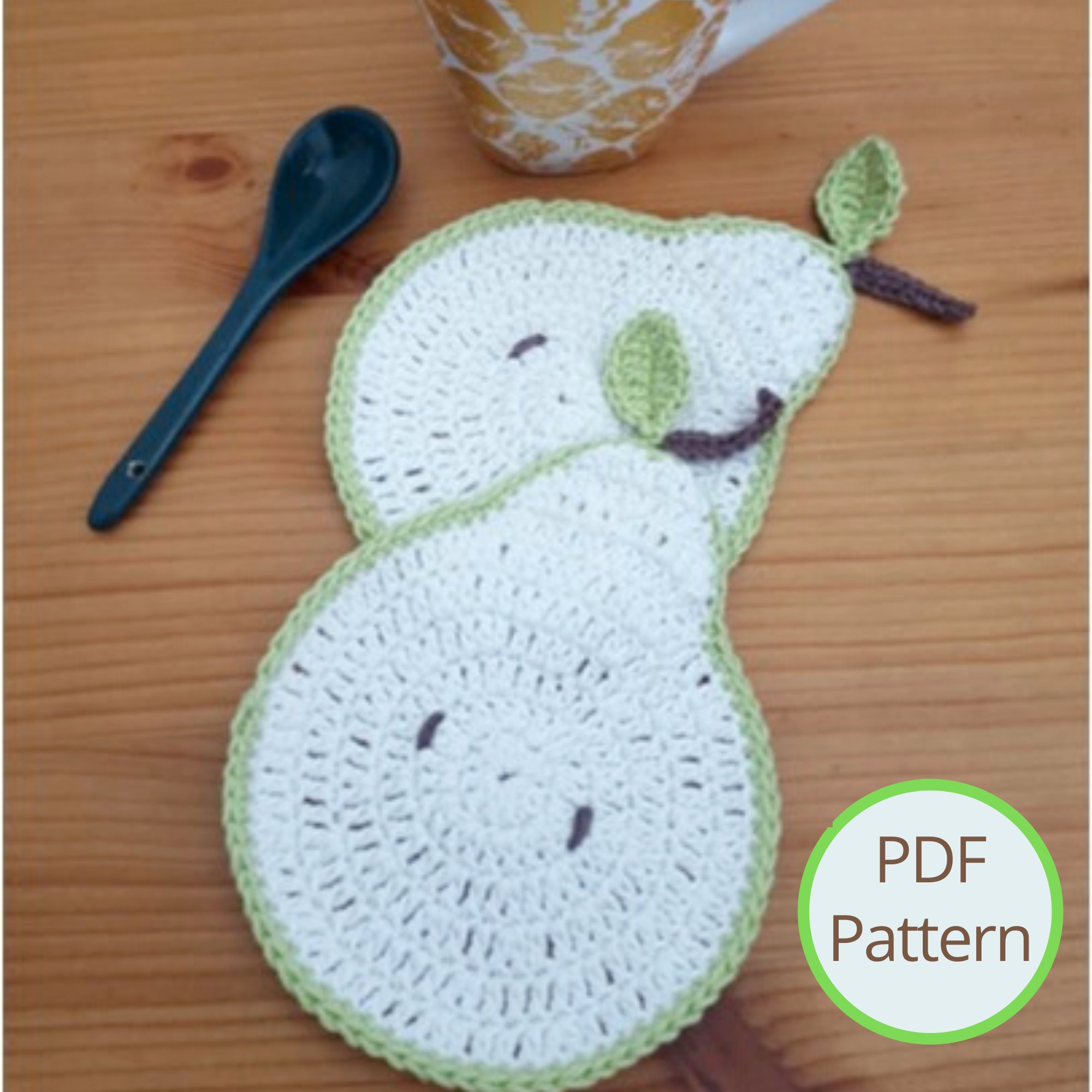 38 Crochet Patterns for Gifts, Decor, Accessories, and Amigurumi 20 Pear Slice Crochet Coasters