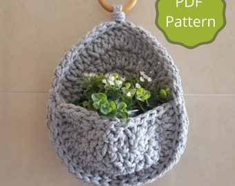 Hanging Planter Pocket Crochet Pattern, Plant Pocket Pattern, Crochet Plant Hanger, Crochet Plant Pocket, Home Storage, Round Hanging Basket