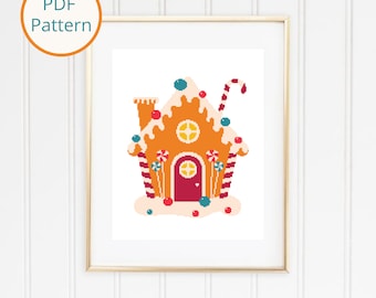 Gingerbread House Cross Stitch Pattern: Christmas Holiday Embroidery (PDF Download)