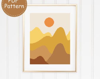 Abstract Mountain Landscape Cross Stitch Pattern, Modern Nature Wall Art (PDF Download)