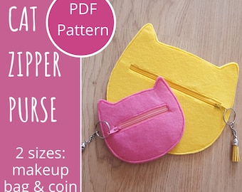 Patron de couture de sac à main zippé en feutre de chat : pochette à monnaie et trousse de maquillage (Patron PDF)