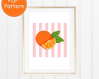 Modèle de point de croix oranges : art mural agrumes rétro (téléchargement PDF instantané)