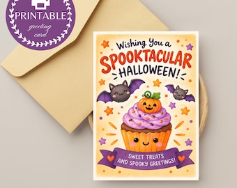 Halloween Cupcake Printable Greeting Card, Spooky Cupcake, PDF Download