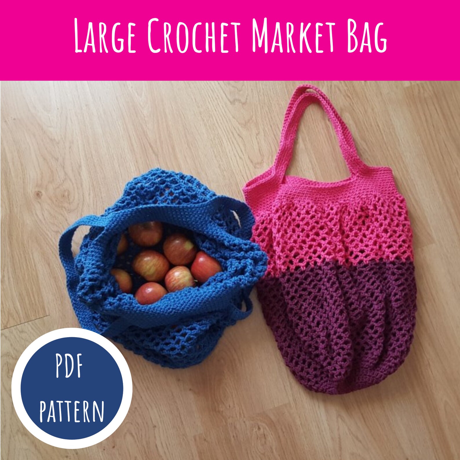 Large Crochet Market Bag Pattern, Crochet Tote Bag, Crochet Grocery Bag Pattern, Reusable