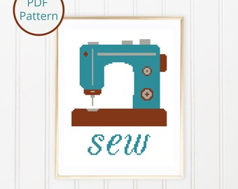 Sewing Machine Cross Stitch Pattern: Beginner Craft Room Decor (PDF Download)