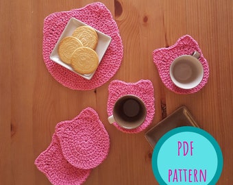 Crochet Cat Face Placemat & Coasters PDF Pattern