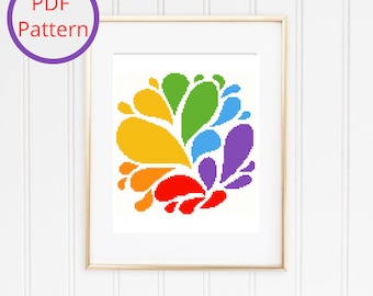 Abstract Rainbow Cross Stitch Pattern: Colorful Wall Art (Instant PDF Download)
