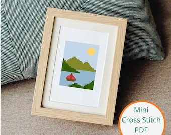 Mini River Landscape Cross Stitch Pattern: Beginner Needlepoint (PDF Download)