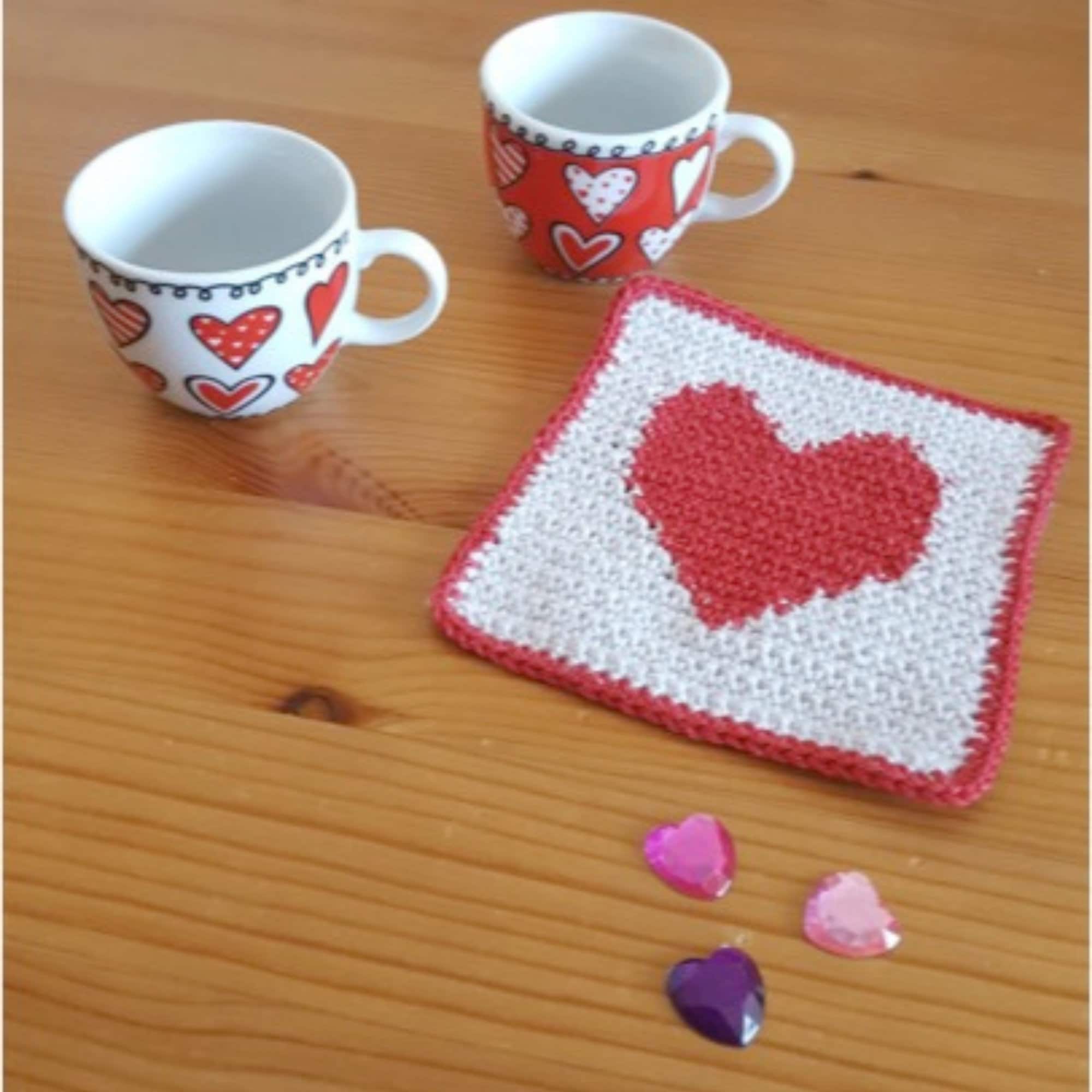 Heart Crochet Coasters Pattern, Valentines Crochet Coasters, Heart