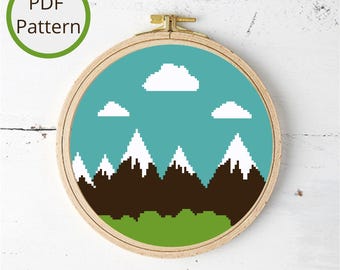 Snowy Mountain Landscape Cross Stitch Pattern: Easy Nature Wall Art (PDF Pattern)