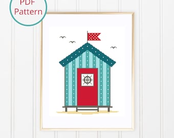 Polkadots Beach Hut Cross Stitch Pattern: Fun Coastal Wall Art (PDF Download)