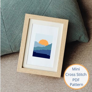 Winziger Berg Sonnenaufgang Landschaft Kreuzstichmuster, Minikreuzstich, kleines Kreuzstich, modernes Kreuzstich, Instant PDF Download