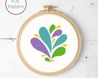 Rainbow Color Splash Cross Stitch Pattern: Abstract Wall Art (PDF Download)
