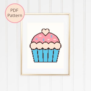 Süßes Cupcake Kreuzstichmuster, Herz Cupcake Kreuzstich, moderne Kreuzstichvorlage, Dessert Kreuzstich, sofortiger PDF Download