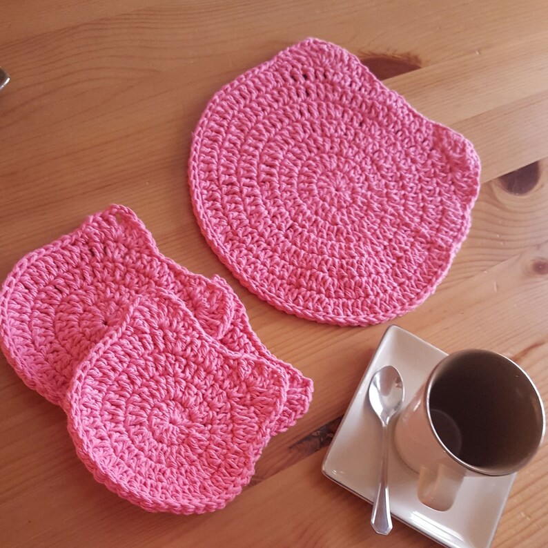 Crochet Cat Face Placemat and Coasters Pdf Pattern, Cat Crochet