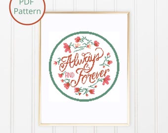 Always & Forever Cross Stitch Pattern: Beginner Wedding Home Decor (PDF Download)