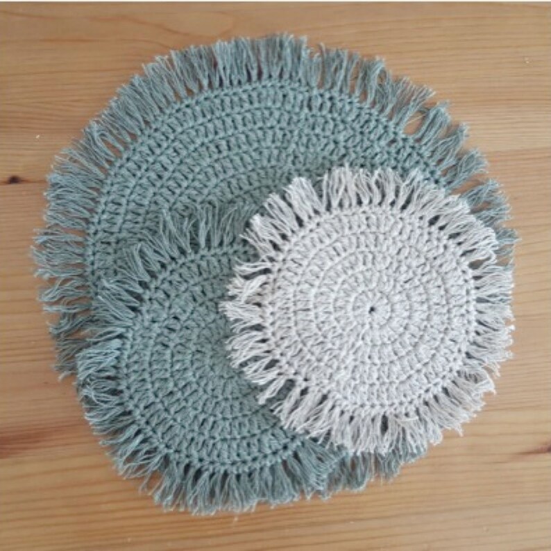Fringed Crochet Placemat and Coasters Set Crochet Pattern Etsy