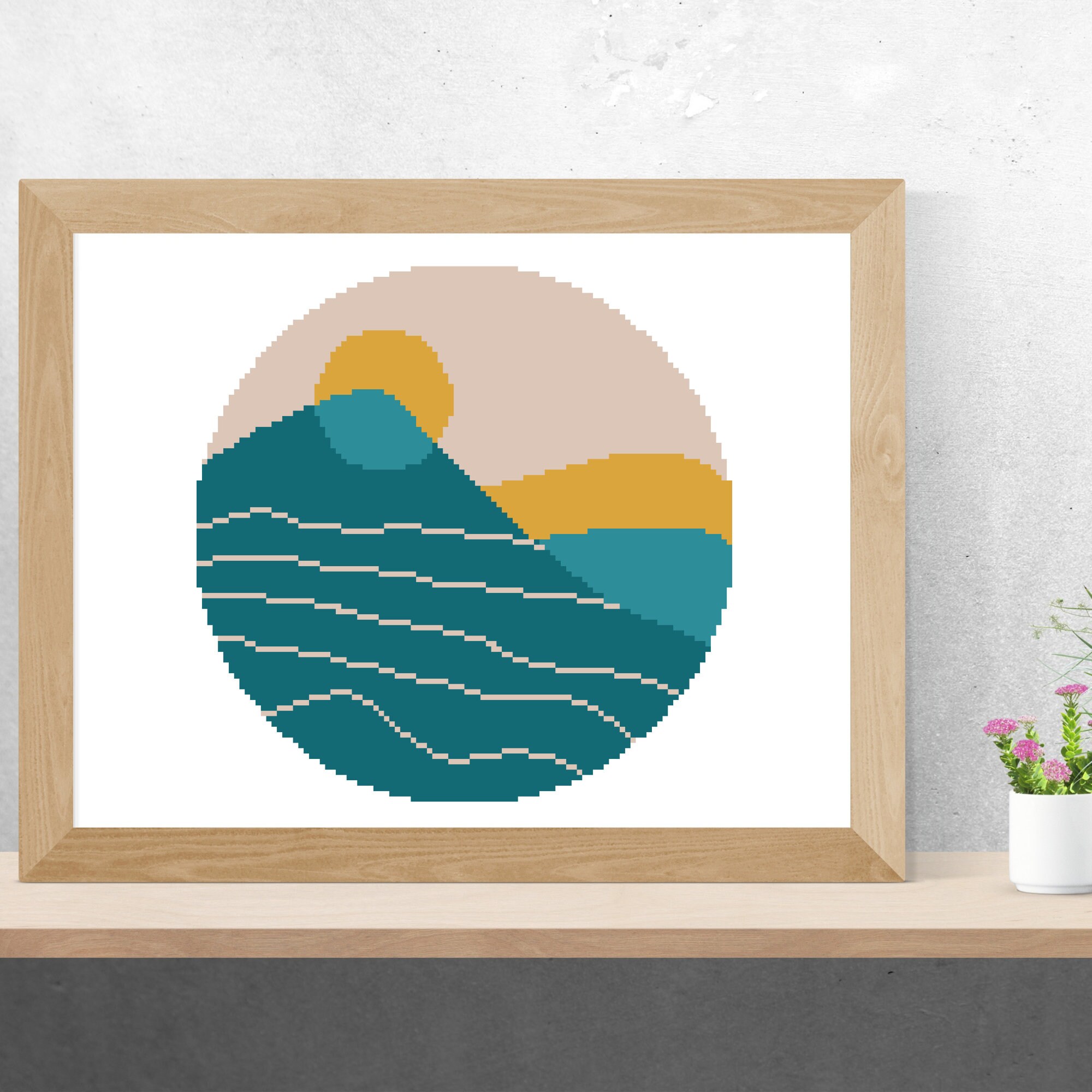 Abstract Landscape Cross Stitch Pattern in Shades of Blue, Nature Cross ...
