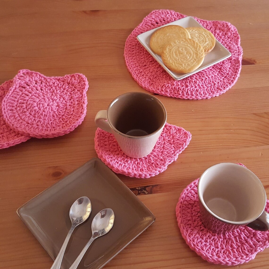 Crochet Cat Face Placemat and Coasters Pdf Pattern Cat - Etsy