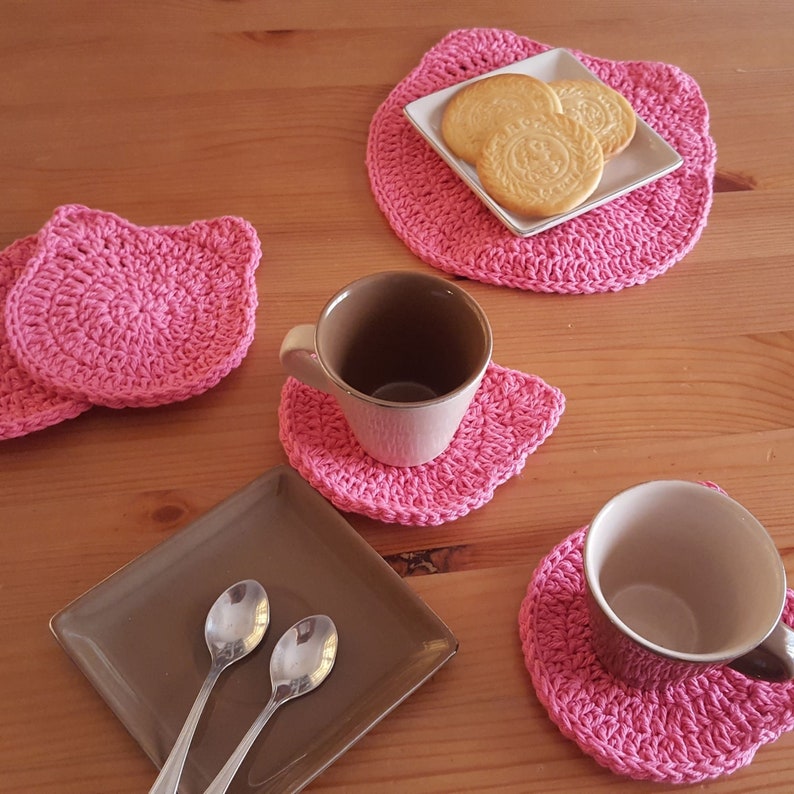 Crochet Cat Face Placemat and Coasters Pdf Pattern, Cat Crochet ...
