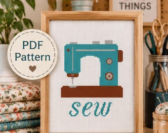 Sewing Machine Cross Stitch Pattern: Beginner PDF for Sewing & Craft Room Decor