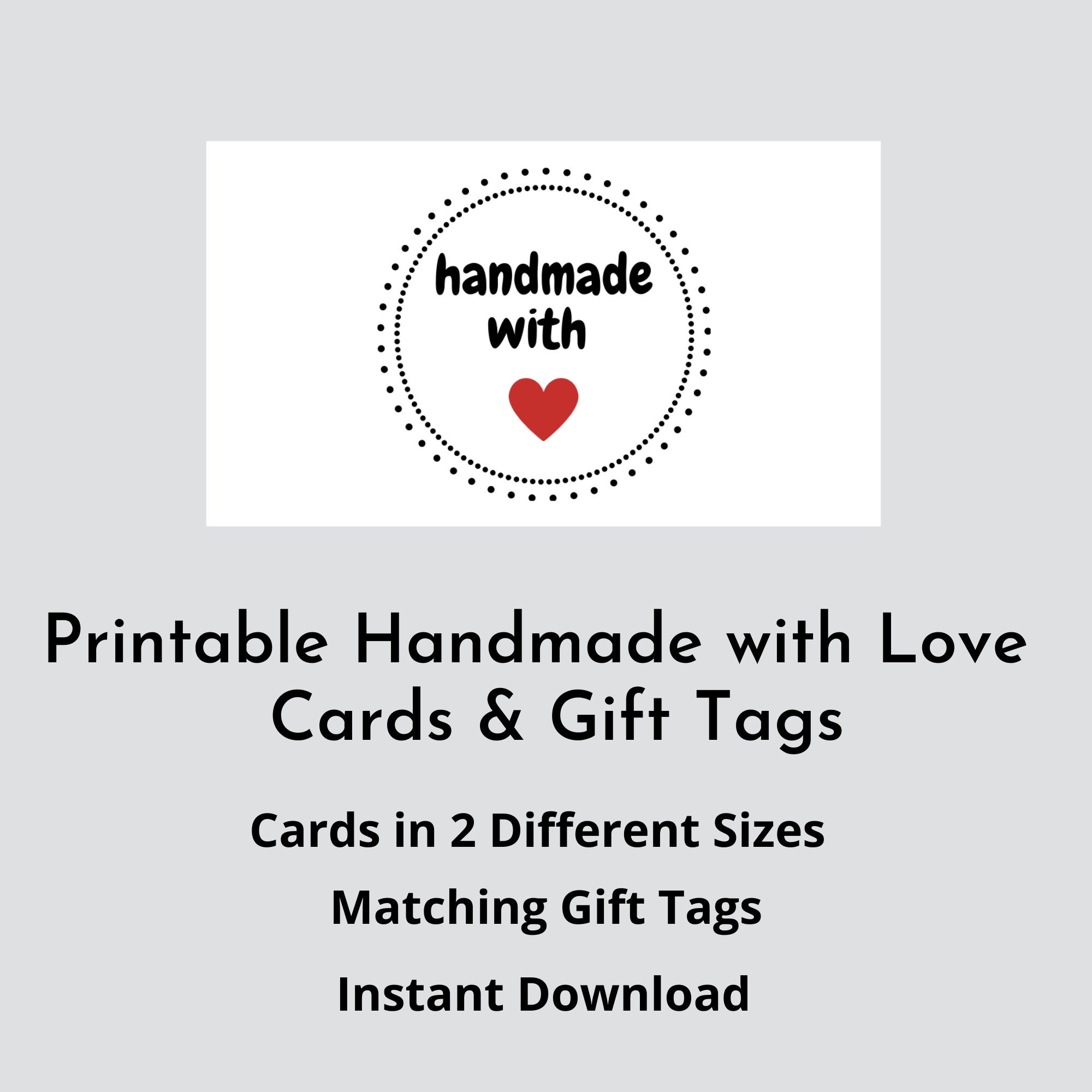 Printable Handmade With Love Gift Tags, Handmade With Love Cards, Made ...