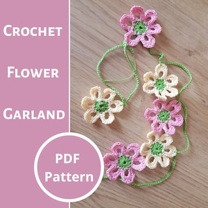 Crochet Flower Garland Pattern, Crochet Party Garland, Handmade Decor, Crochet Banner, Crochet Floral Home Decor, Instant PDF Download