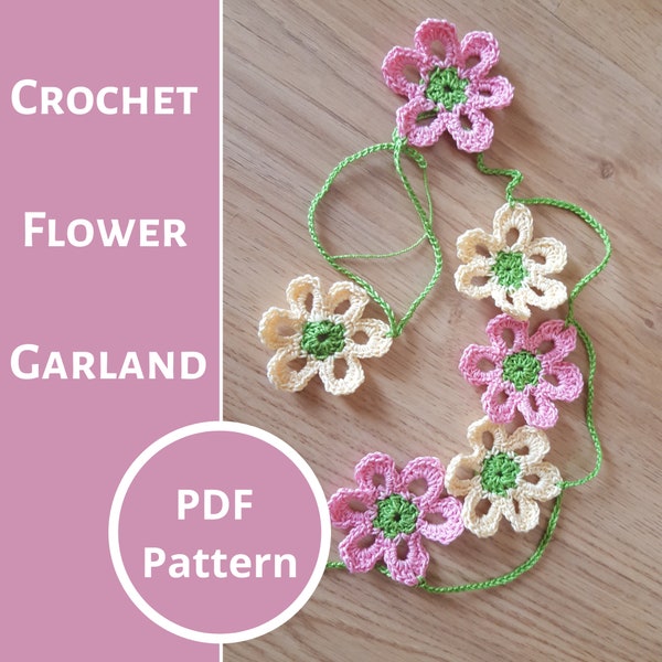 Crochet Flower Garland Pattern, Crochet Party Garland, Handmade Decor, Crochet Banner, Crochet Floral Home Decor, Instant PDF Download