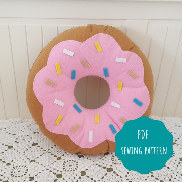 Donut pillow sewing pattern, kid's room decor, sweet nursery decor, donut lovers gift, cute pillow, donut shaped decorative pillow / cushion