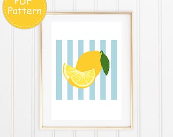 Lemons Cross Stitch Pattern, Retro Citrus Wall Art (Instant PDF Download)